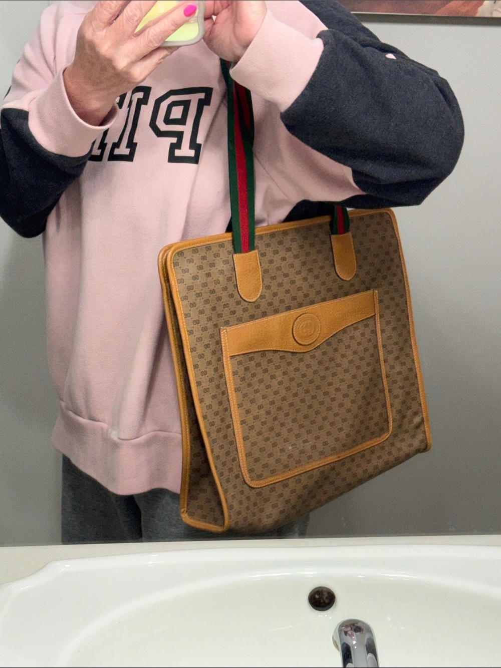 Gucci Beige Monogram Tote with Green and Red Striped Straps - Picture 15 of 15